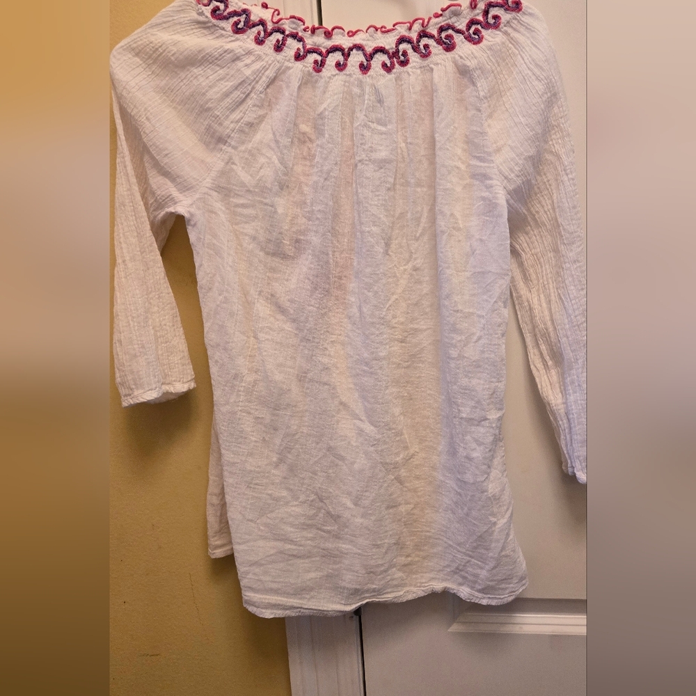 Old Navy White 3/4 Sleeve Embellished Tunic Boho Festival Beach Blouse Size S - Picture 3 of 3